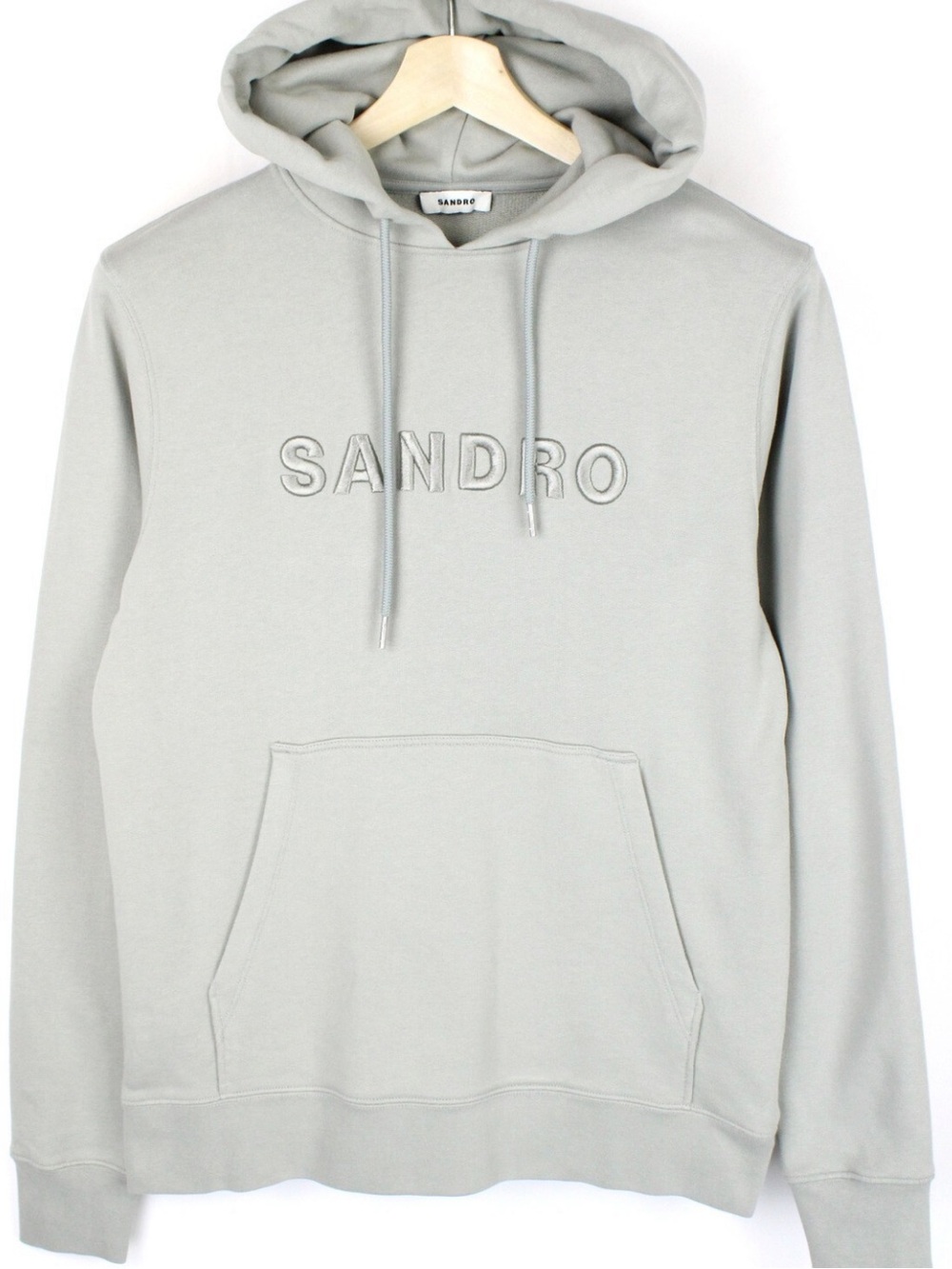 Sandro Men's Hoodie in Sage Green with Embroidered Logo m